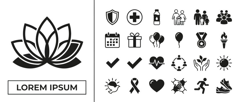 Set of Flat Vector Icons for Wellness Health and Charity Concepts