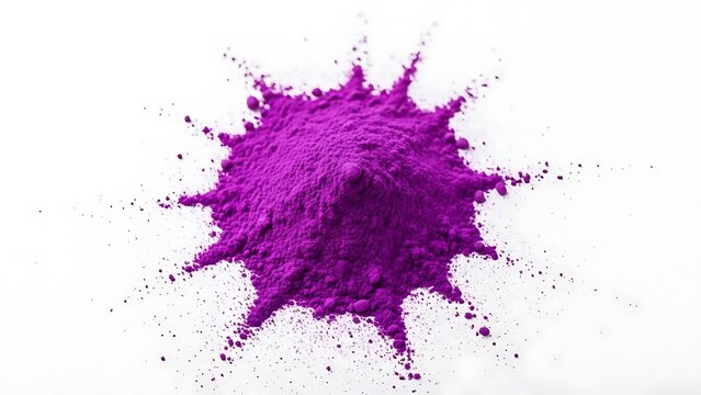 Stunning vibrant purple color powder paint splash exploding symmetrically outward. Perfect vector asset for Holi festival greetings, color runs, and artistic posters.