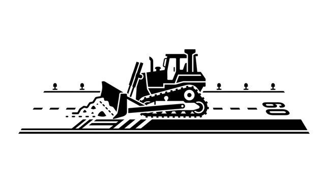 Bulldozer clearing earth on construction site, heavy machinery for road building
