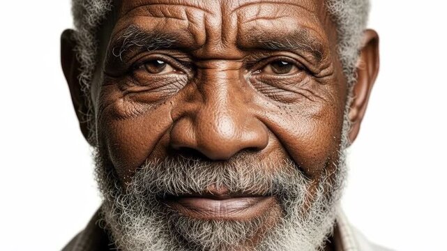 A close-up portrait of an elderly man with a kind smile and grey beard