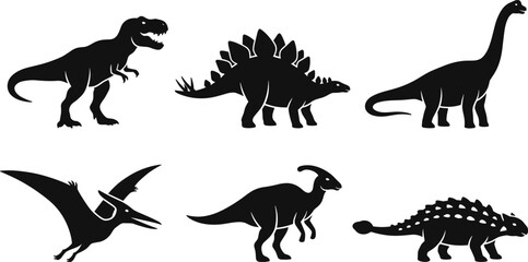 Obraz premium Dinosaur silhouette vectors set featuring popular prehistoric animals and ancient reptile graphics for educational designs