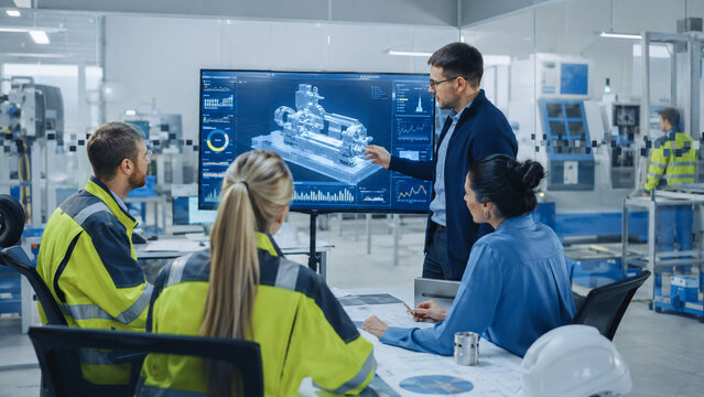 Manufacturing Operations Team Reviewing AI Digital Twin