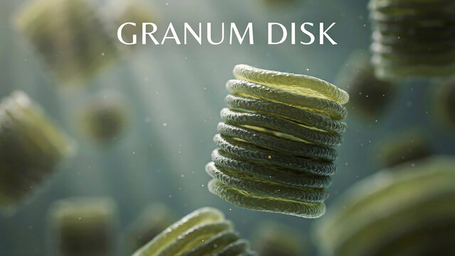 Granum disk stacks thylakoid membranes chloroplast organelle structures  biological microscopic detailed view