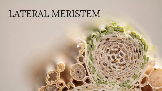 Lateral meristem plant tissue structure with green and white cells and a honeycomb pattern in a crosssection view