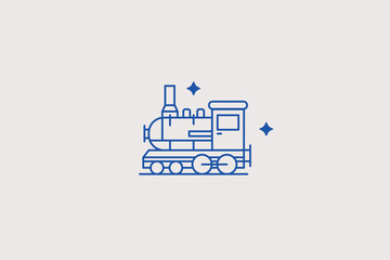 Retro steam train locomotive line icon for railway. Vector illustration for historic museum guide, toy store, train station ticket. © HenryFord