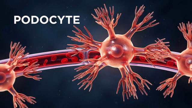 Podocyte cells in the human body  podocytes are specialized cells in the kidney  podocytes play a crucial role in filtration  kidney function and overall health