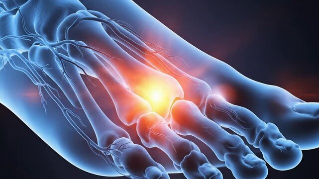 3 d medical animation of foot pain and metatarsalgia inflammation in human anatomy