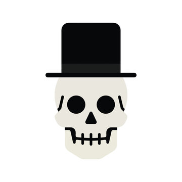 Stylized skull wearing a black top hat, a simple, graphic illustration, suitable for halloween or morbid themes