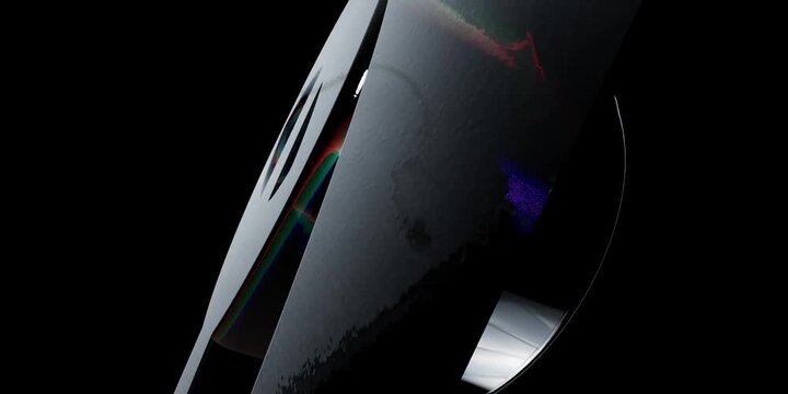 Abstract dark background with smooth black curved shapes and colorful glowing light streaks