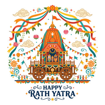 Happy Rath Yatra Festival Chariot Celebration with Deities and People