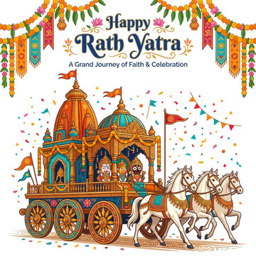Happy Rath Yatra Festival Chariot Hindu Celebration Religious Event Illustration