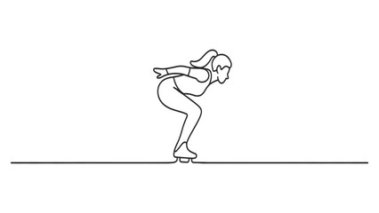 Fototapeta premium Continuous single line drawing of a female ice skater skating in a graceful pose showing speed and balance on the ice rink for winter sports concept