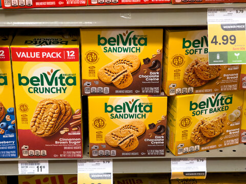 BelVita Breakfast Biscuits And Sandwich Cookies On Store Shelf