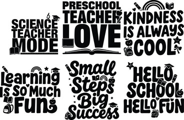 Obraz premium Cute school and education related typography designs with decorative elements and illustrations.