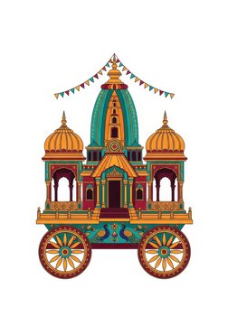 Traditional Indian Rath Yatra Chariot Illustration with Intricate Patterns for Puri Festival Celebration