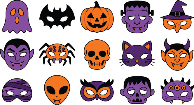Halloween cartoon faces and masks