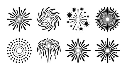 Explosion Burst Icons, Firework Starburst Graphics, Celebration Sparkler Vector Set, Festive Event Design Elements ©  Pixel iconsBox
