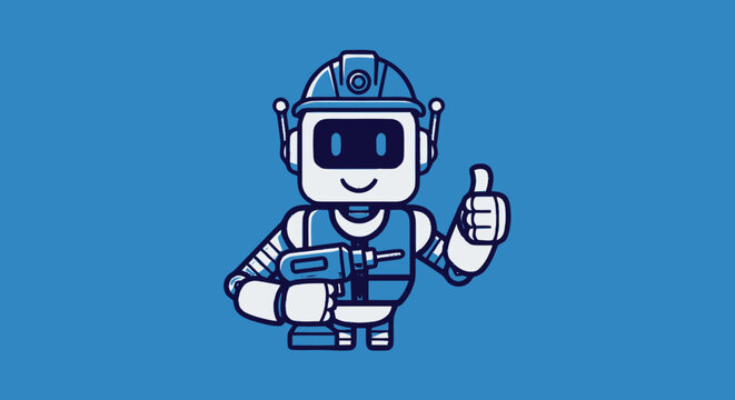 Cheerful Cartoon Robot with Thumbs Up Gesture.