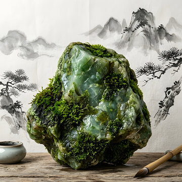 Fresh green broccoli head on rustic wooden surface.