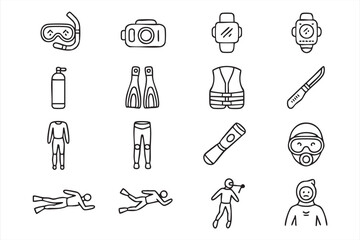 Scuba Diving Outline Icon Set for Underwater Travel and Marine Adventure Design © Icon Nest