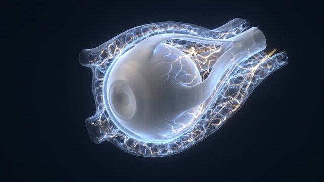 眼球懸垂機構におけるテノン嚢と眼窩脂肪の衝撃吸収と分散を描く医療用抽象CGアニメーション