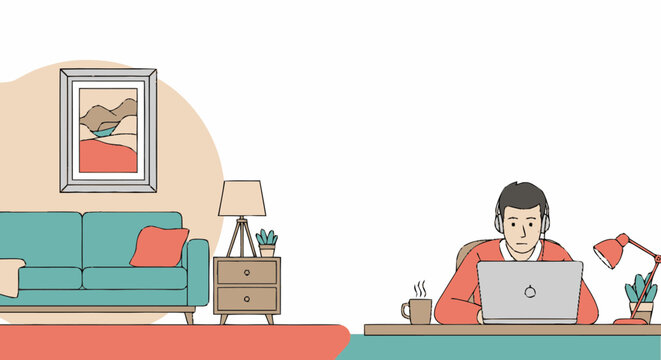 Child Using Laptop in Cozy Living Room Setting.