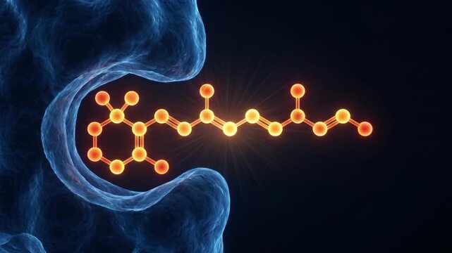 網膜の光受容体ロドプシンの光異性化による分子構造変化を描く医療用抽象CGアニメーション