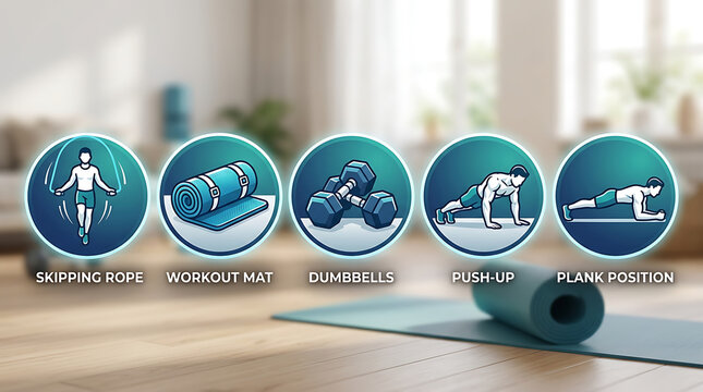 Fitness equipment flat icon set. Vector illustration exercise machines and sport supplies for gym and home. Editable strokes