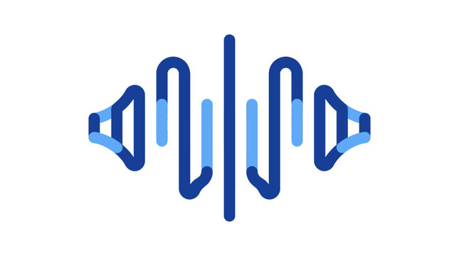 Abstract blue sound wave audio frequency logo icon.