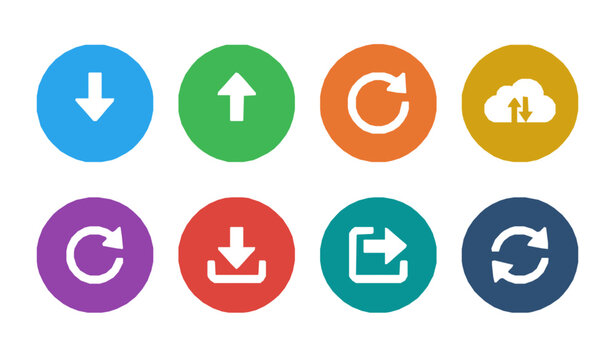 Modern Colorful Download Upload UI Button Vector Set