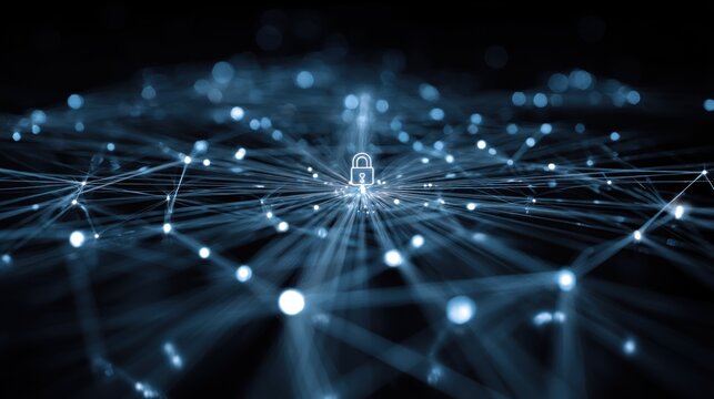 Abstract network with central lock symbol