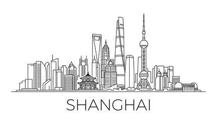 Obraz premium Shanghai Skyline Outline Vector Illustration