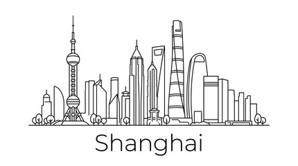 Fototapeta premium Shanghai Skyline Silhouette - Modern Cityscape Architecture Drawing