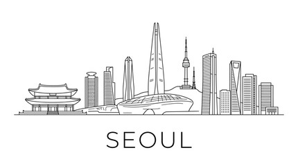 Obraz premium Seoul Skyline Outline - Modern Architecture and Traditional Landmark