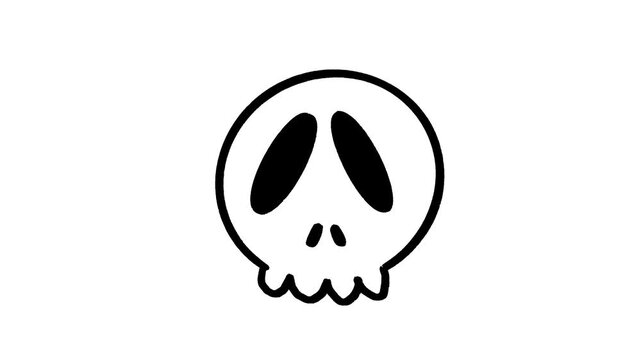 Skull hand drawn animation, head skeleton bones horror halloween animated illustration, motion graphic cartoon line art icon element for video preset