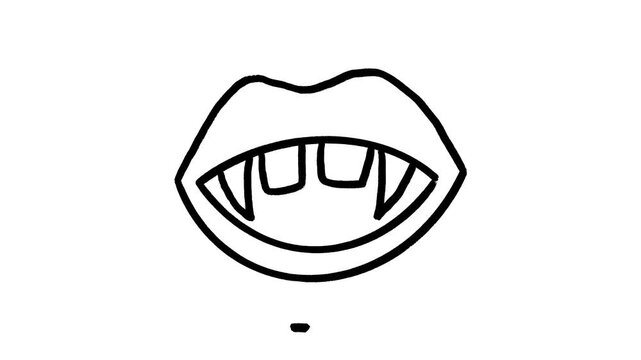 Vampire mouth hand drawn animation, scary fangs teeth motion, spooky biting grin animated illustration, halloween dracula doodle, monster smile loop, graphic