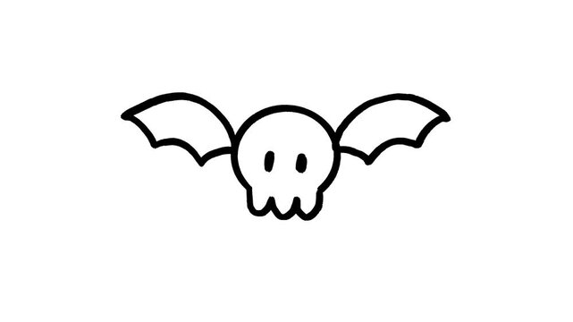 Bat skull character hand drawn animation, spooky winged creature motion, cute halloween phantom animated, gothic monster doodle, flying spirit loop, graphic