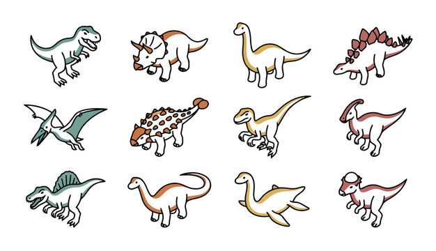Colorful cartoon dinosaurs group.