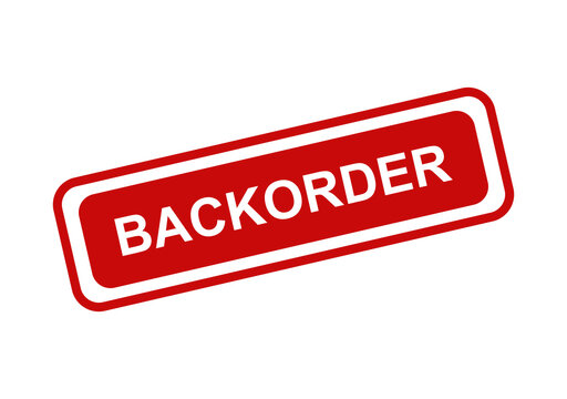 Red backorder rubber stamp style sign with bold white text isolated on a clean transparent background for e-commerce isolated on transparent background