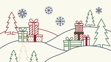 Obraz premium Christmas Snow Gift Vector Line Art Illustration