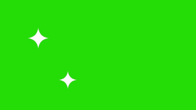 Twinkle star glitter sparkle, white cartoon, flat, vector, doodles style stars blinking, glitter on green screen background, night sky. Stars sparkle on transparent background. 4K animation