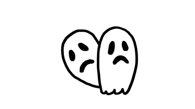 Ghost hand drawn animation, spooky spirit movement, animated character motion design, cute phantom sketch, sad haunted specter, weird doodle aesthetic loop