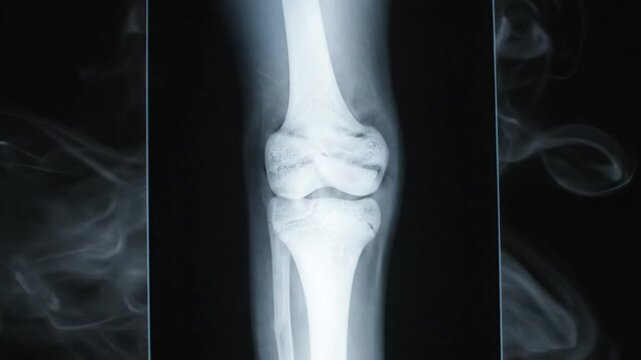 X-ray of a Knee Joint: Medical Imaging of a Healthy Human Leg and Skeleton