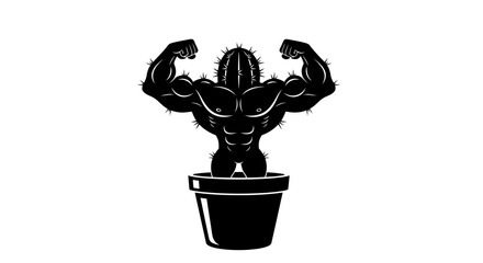 Fototapeta premium Vector illustration of a strong, muscular cactus character with a green textured body and sharp spikes, depicted in a heroic pose, isolated on white background, ideal for sports branding.