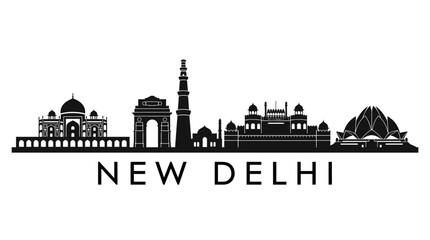 Fototapeta premium New Delhi Skyline Silhouette: Iconic Landmarks of India's Capital