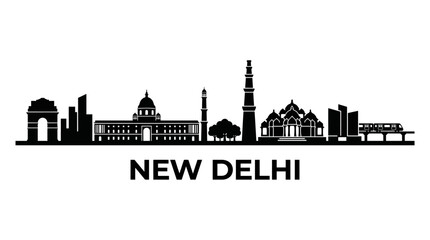 Obraz premium New Delhi Skyline Silhouette Landmark Buildings India Travel Cityscape