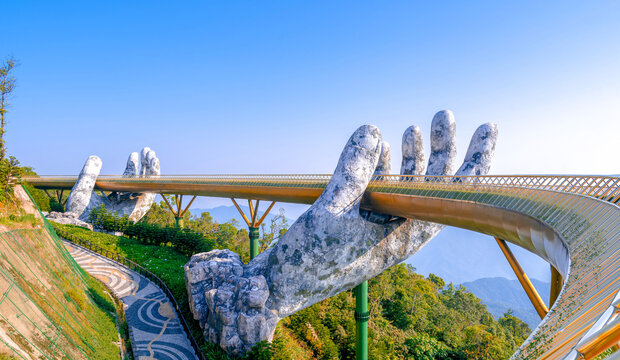 da nang ,VIETNAM- May 03:The most beautiful Viewpoint golden Bridge in da nang,vietnam,hill station and resort located in the Mountains west of the city of Da Nang, in central Vietnam.
