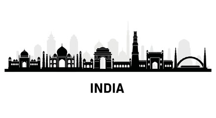 Obraz premium India Skyline Silhouette - Famous Landmarks & Architecture