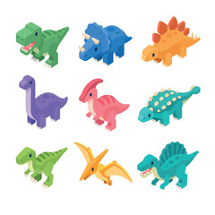 Colorful toy dinosaurs on white. © Kai_