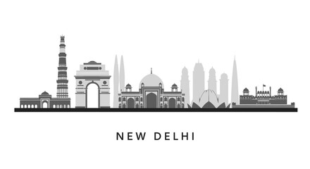 Naklejka premium New Delhi Silhouette Skyline: Iconic Landmarks in Monochrome